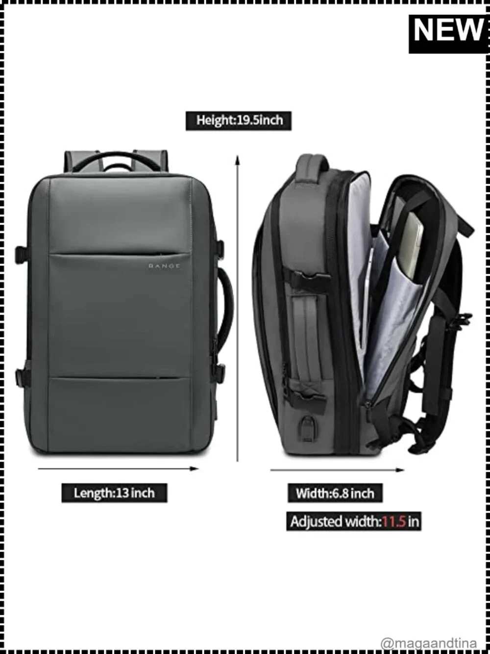 BANGE Expandable 26-45L Carry-on Travel Backpack Briefcase 17.3 Laptop